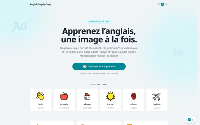 English Step by Step, a French-to-English language course web app