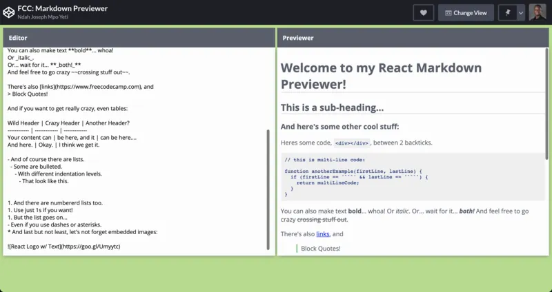 Markdown Previewer web app