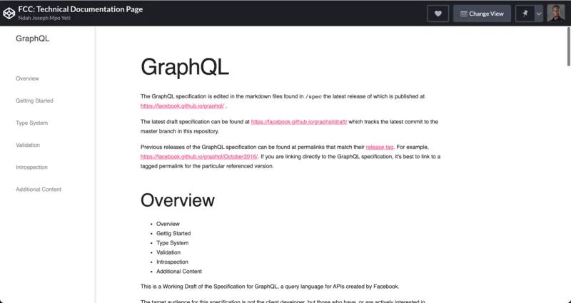 Technical Documentation page